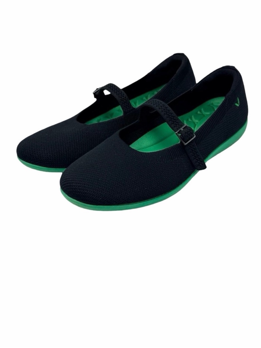 Vivaia Claire Walker Round Toe Mary Jane Flats Size EU 39 Black Green Comfort